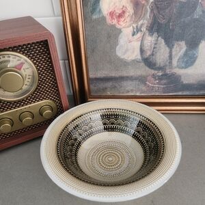 Unique Turkish Glass Bowl Black White Gold Handmade 6.75" Diameter